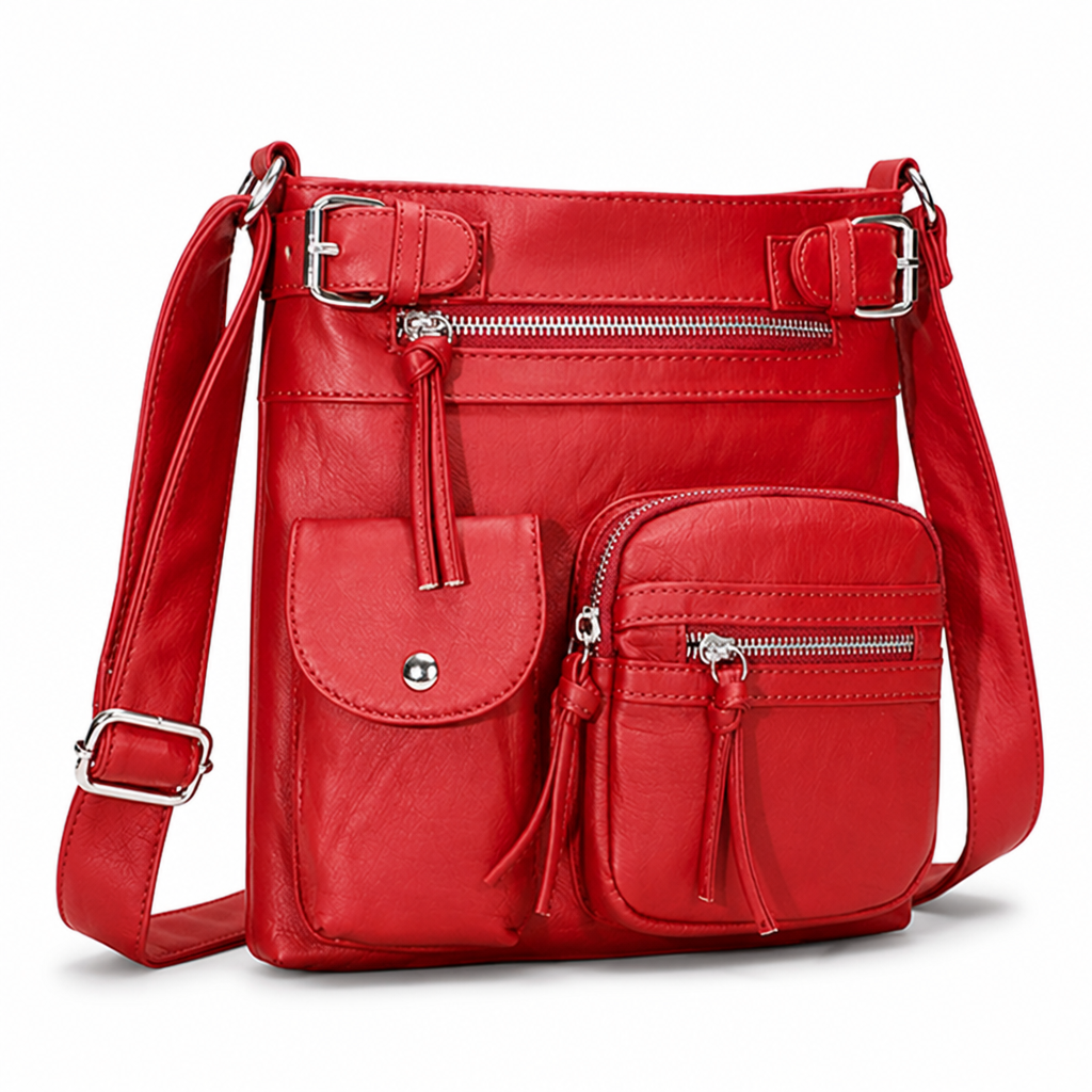 Genuine Leather Multi-Pocket Crossbody Bag (Adjustable Strap)
