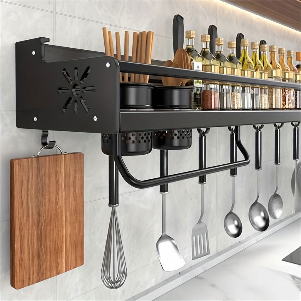 Wall-Mounted Kitchen Storage Rack for Organizing Supplies