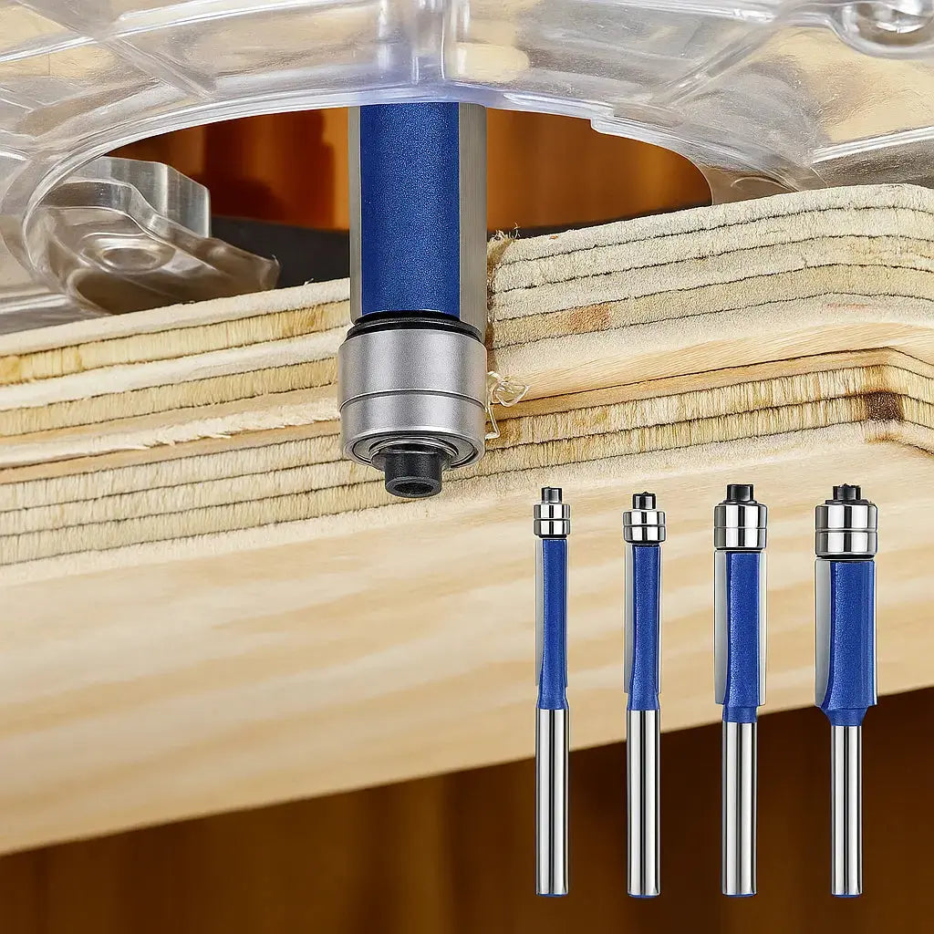 4-Piece Flush Trim Router Bit Set for Accurate Edge Finishing