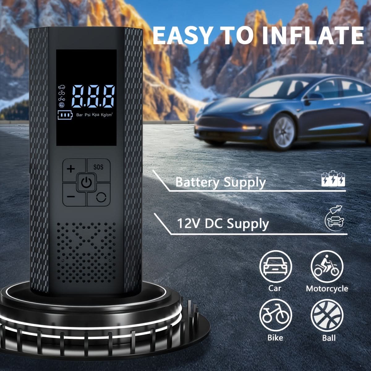 Compact Wireless Tire Pump for On-the-Go Inflation