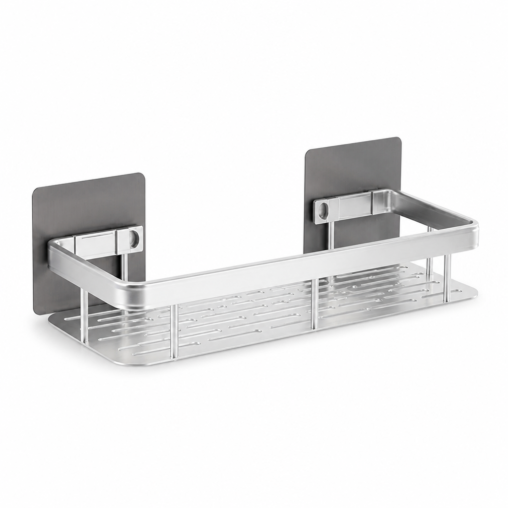 Self-Adhesive Drill-Free Stainless Steel Bathroom Wall Shelf (Holds 11 lb)