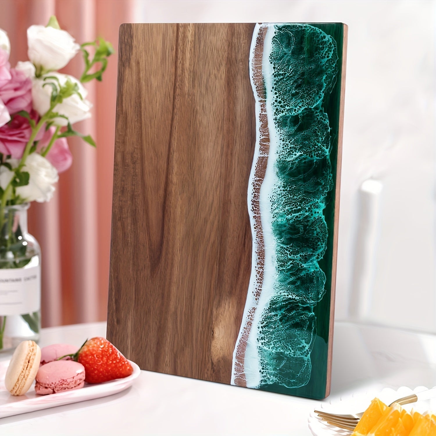 Elegant Acacia Cutting Board with Wave-Inspired Resin Accent
