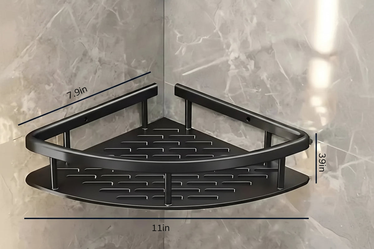Curved Aluminum Shower Caddy for Wall Mounting with Drainage Features