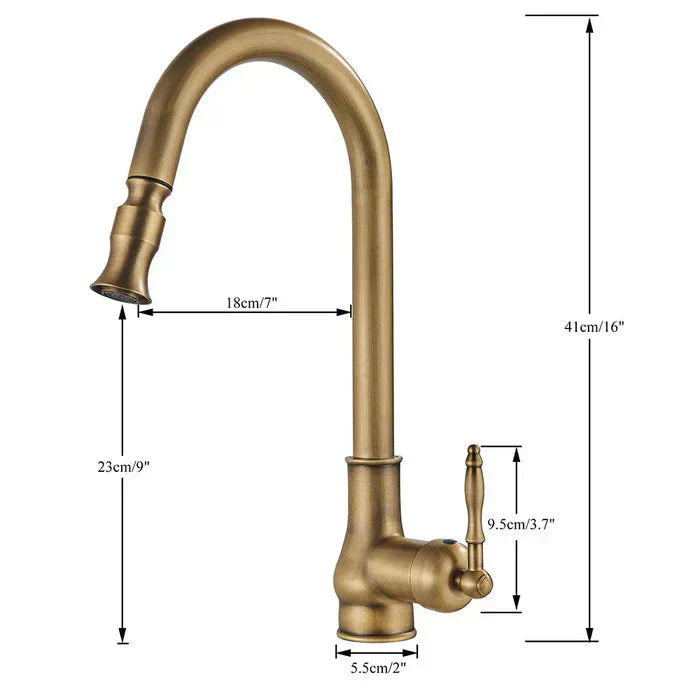 Antique Brass Kitchen Faucet | Swivel Spout | Single Handle Control