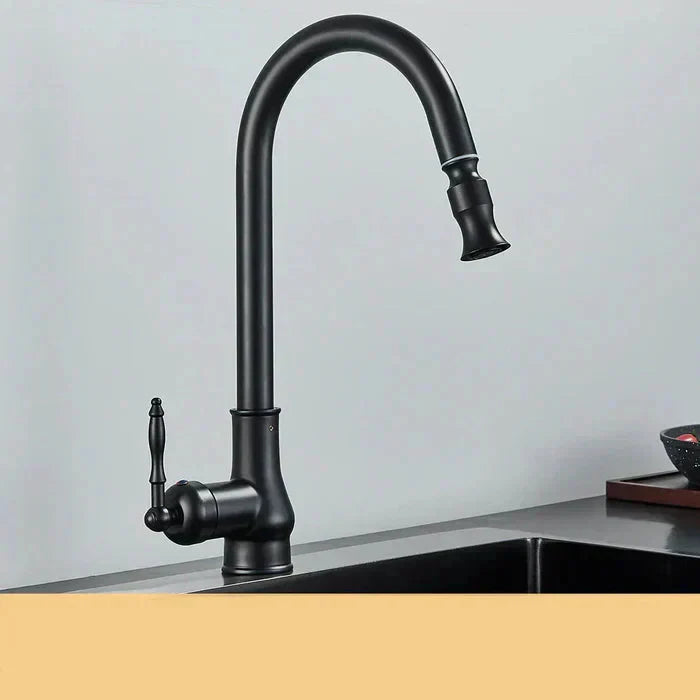 Antique Brass Kitchen Faucet | Swivel Spout | Single Handle Control