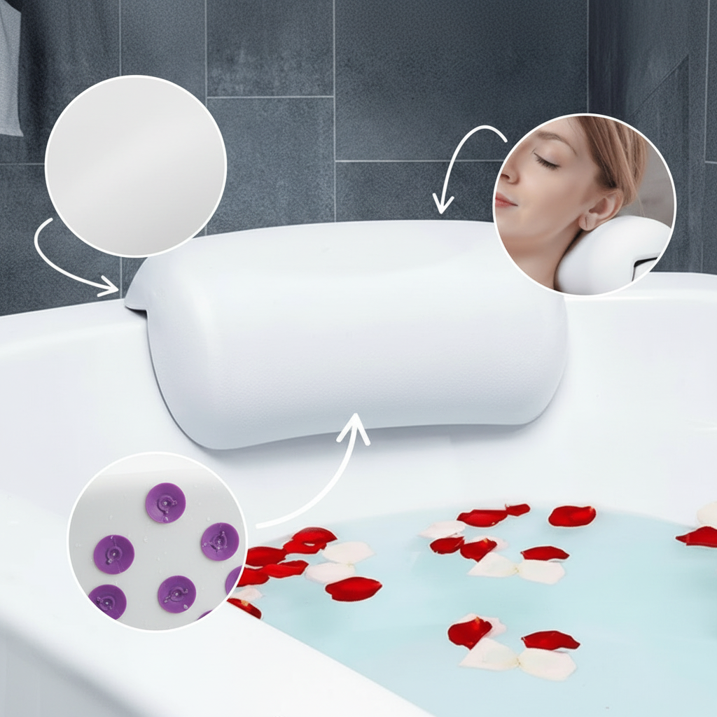 Neck Support Pillow for Bathtub with Suction Cups