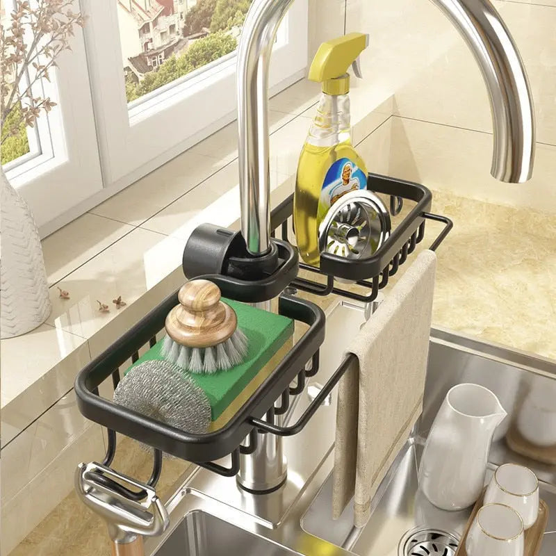 All-in-One Kitchen Faucet Organizer for Sponge, Brush, and Towels