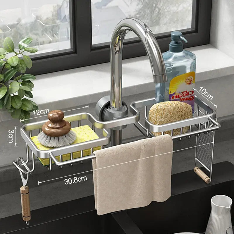 All-in-One Kitchen Faucet Organizer for Sponge, Brush, and Towels