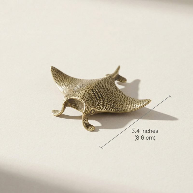 Ocean-Inspired Brass Manta Ray Sculpture for Coastal Decor