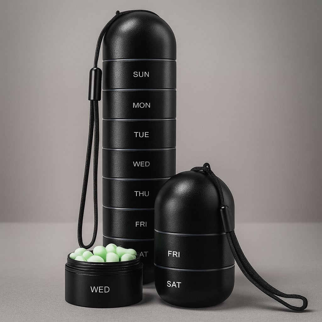 Compact Aluminum Pill Organizer with 7 Compartments - Shockproof Storage Box