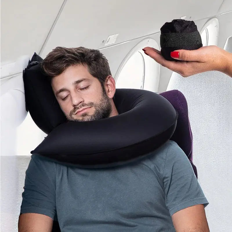 Travel Neck Pillow – Inflatable, Adjustable Softness, Comes with Pouch