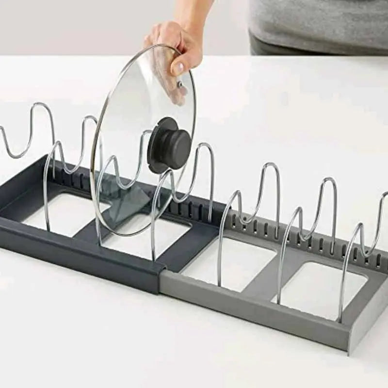 Adjustable Pot and Lid Organizer for Cabinets and Drawers