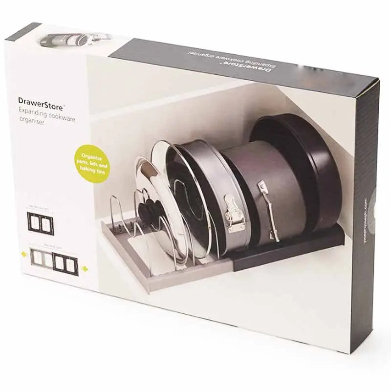 Adjustable Pot and Lid Organizer for Cabinets and Drawers