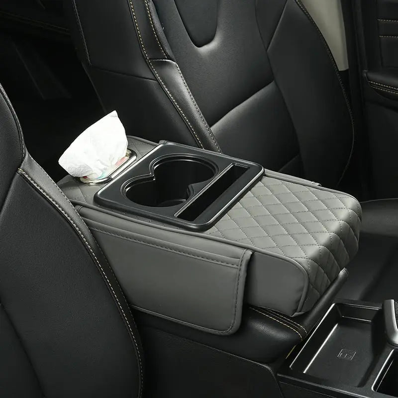 Leatherette Car Armrest Protector with Drink Holder and Storage Pocket