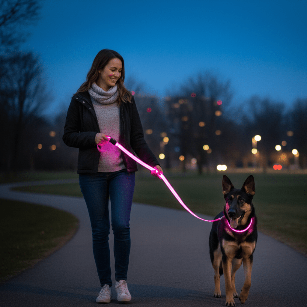 Lighted Dog Leash with USB Recharge & Safety Reflectors