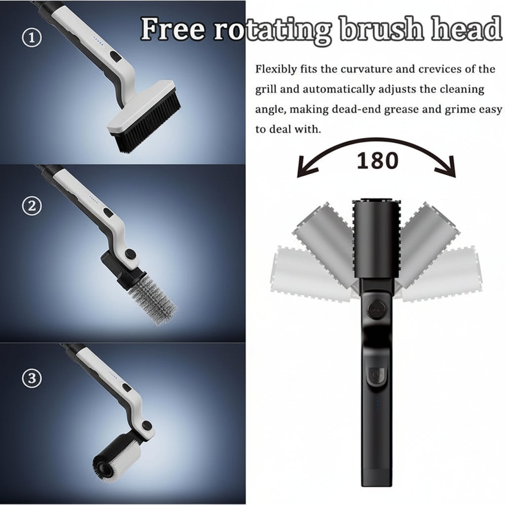 Rechargeable Electric Grill Brush with Rotating Bristles & 2 Heads