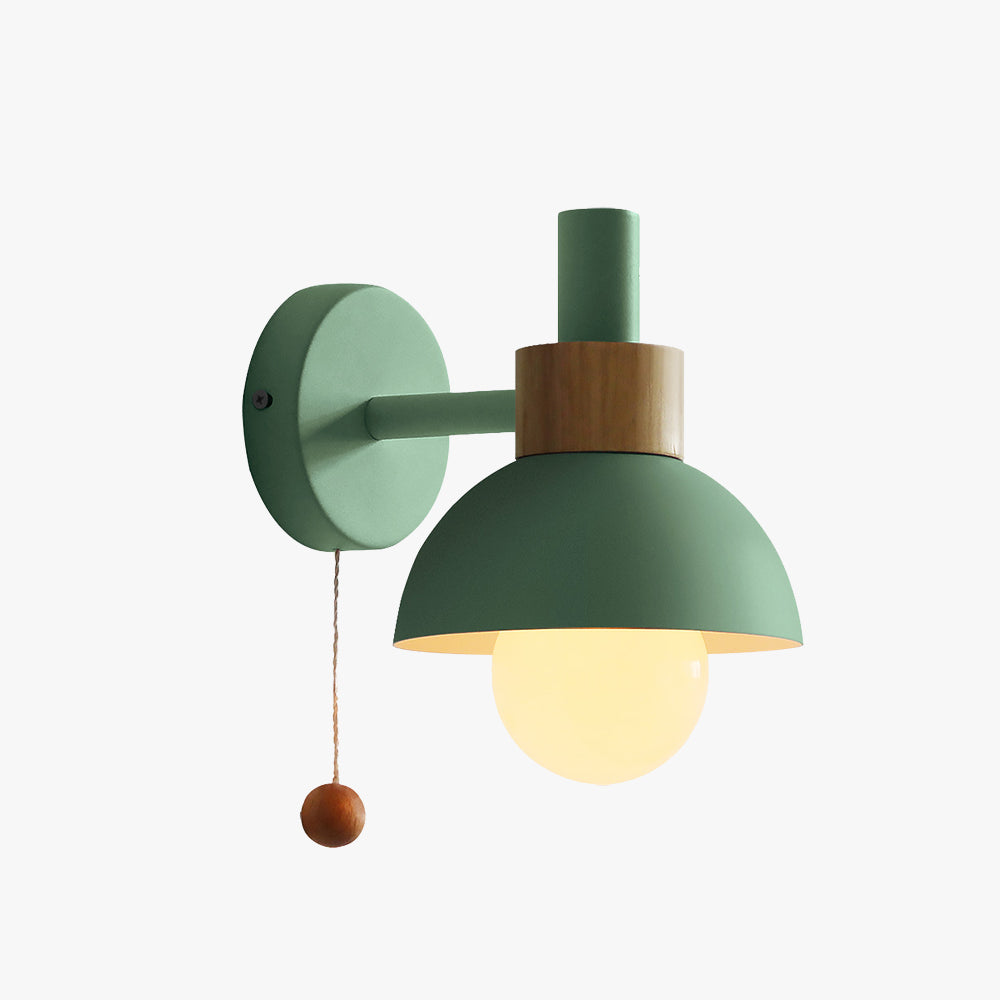 Wall Lamp with Wood Accent and Pull Cord – Scandinavian Style