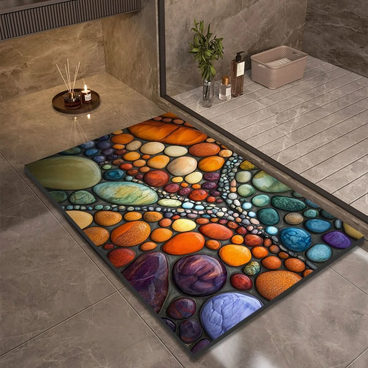 Quick-Drying Bath Mat in Diatomaceous Earth | Non-Slip | Natural Rubber Stone Design