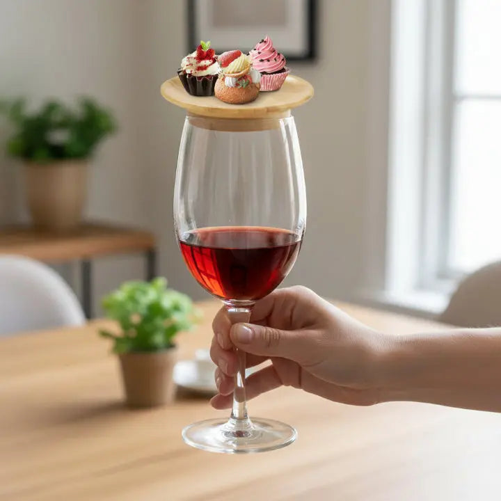 Set of 4 Bamboo Wine Glass Snack Holders
