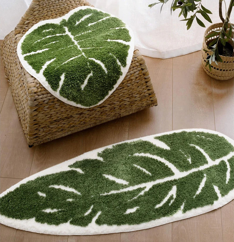 Absorbent Microfiber Bath Mat with Leaf Design - Non-Slip