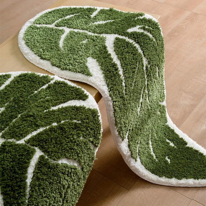 Absorbent Microfiber Bath Mat with Leaf Design - Non-Slip