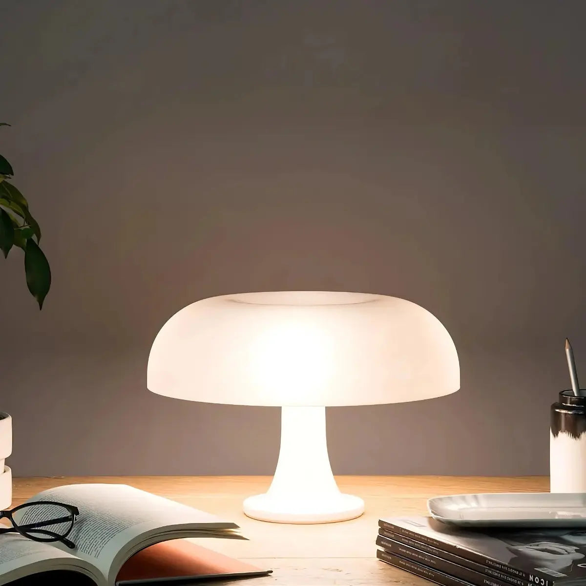 Retro Bauhaus Style Table Lamp with Warm LED Light – Orange Dome Design
