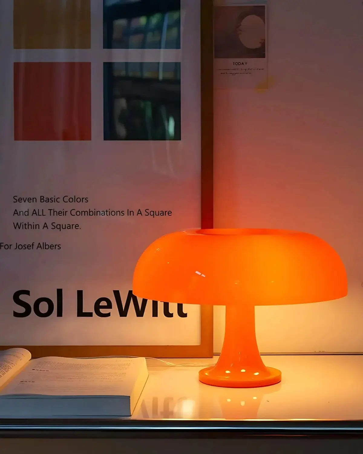 Retro Bauhaus Style Table Lamp with Warm LED Light – Orange Dome Design