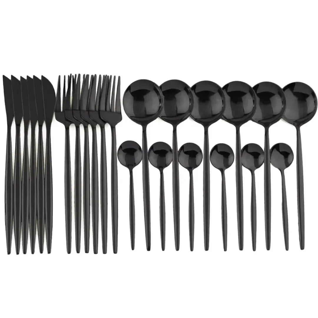 24-Piece Black Matte Cutlery Set with Steak Knives