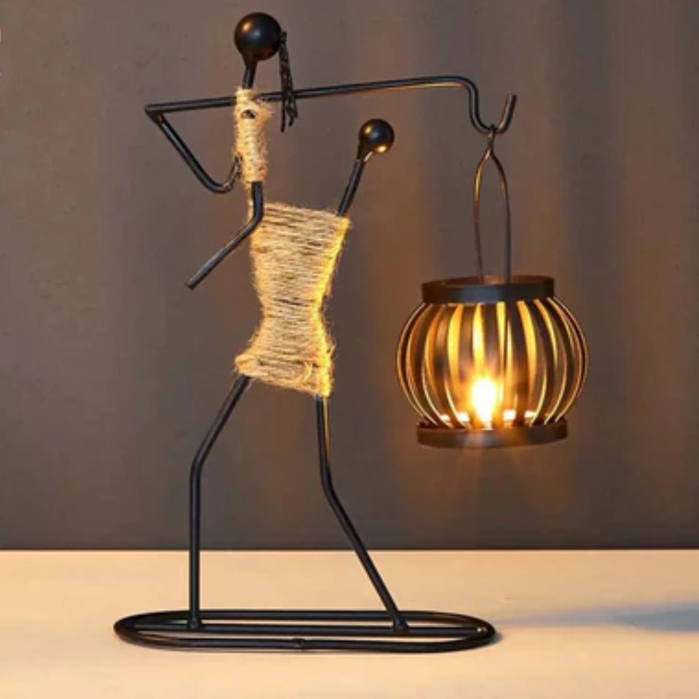 Abstract Metal Candle Holder Sculpture in Modern Design