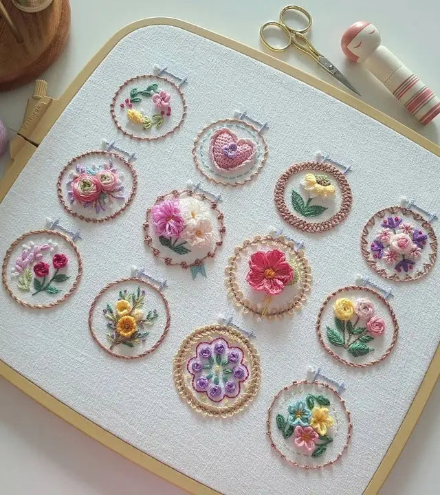 Complete Embroidery Kit Featuring 12 Floral Designs – Ready for Use