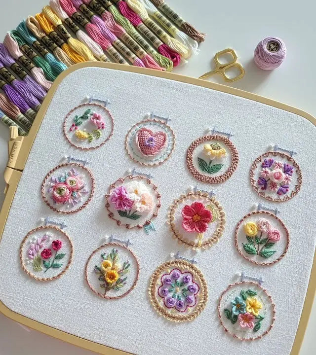 Complete Embroidery Kit Featuring 12 Floral Designs – Ready for Use