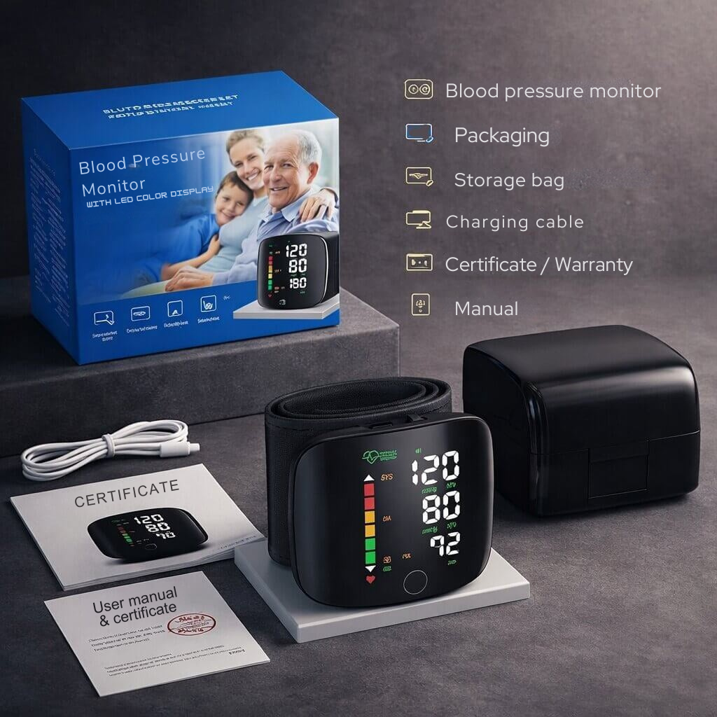 Wrist Blood Pressure Monitor | Touchscreen with Voice Feature | Rechargeable