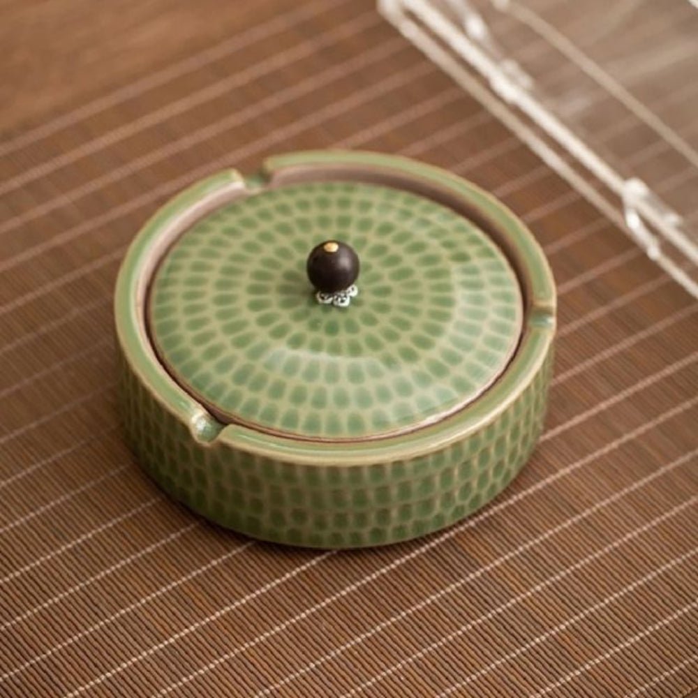 Wooden-Lid Ceramic Ashtray
