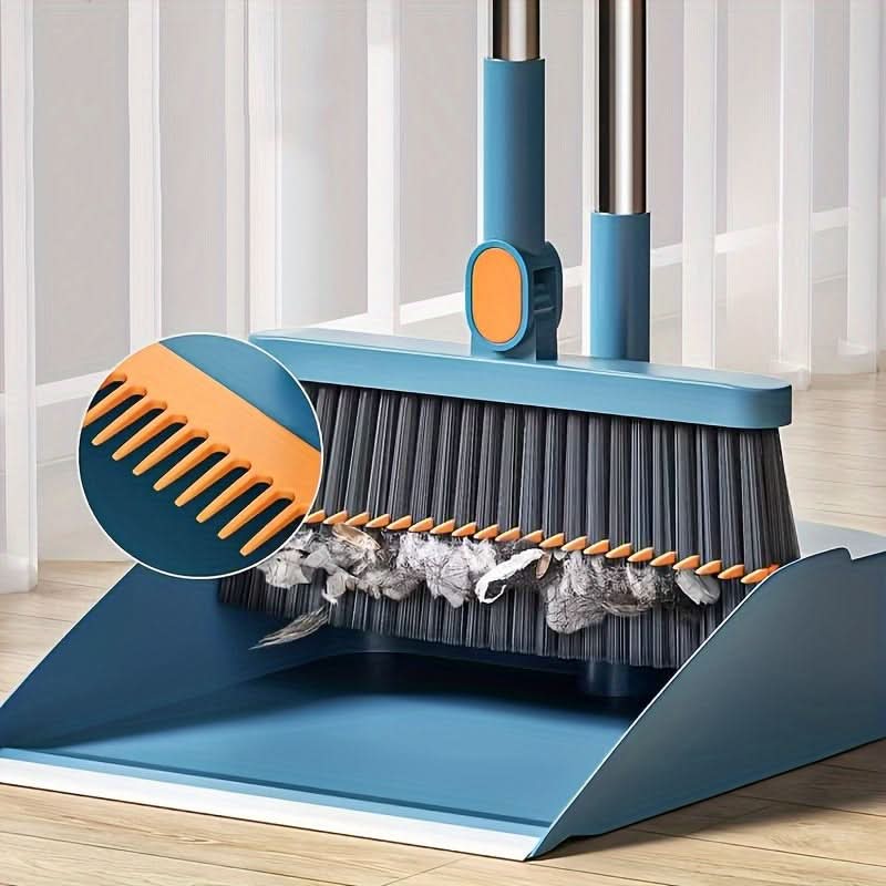 Rotating Broom and Dustpan Set with Comb Teeth for Effortless Cleaning
