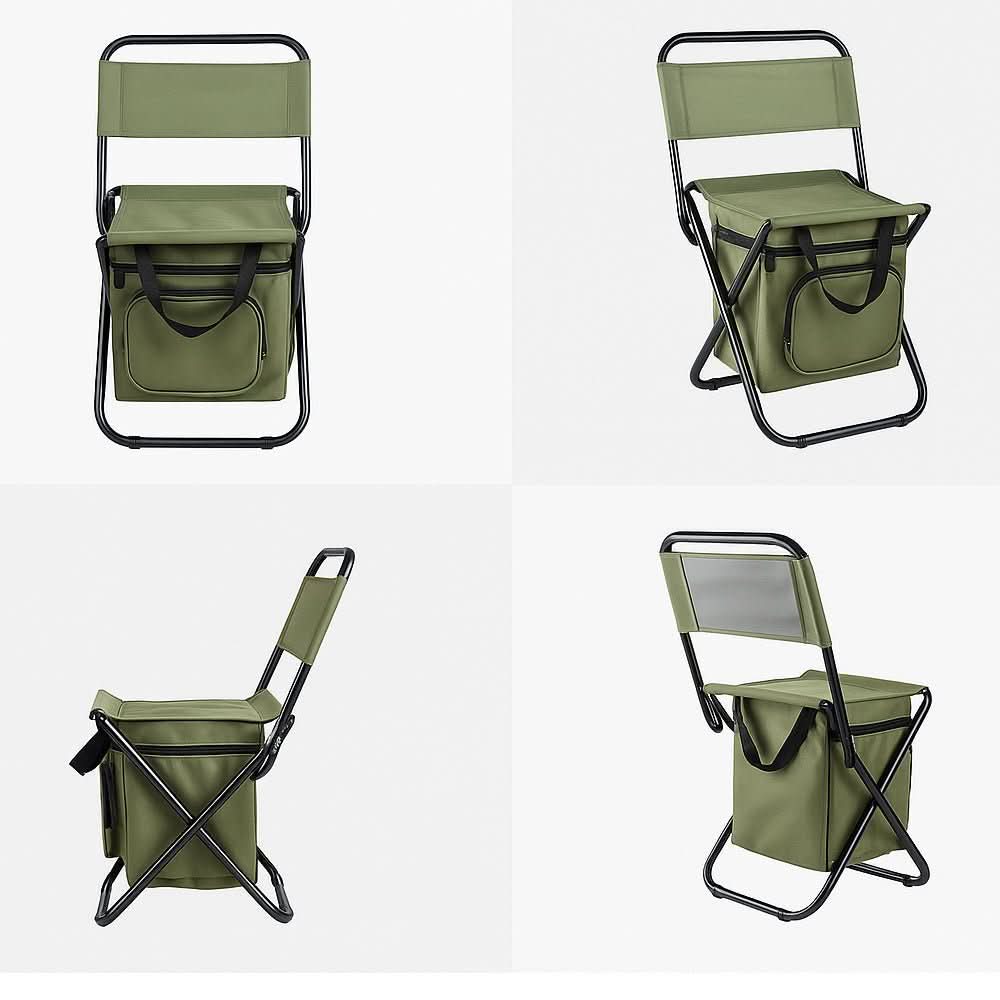 Outdoor Folding Chair with Insulated Cooler Bag for Camping & Fishing