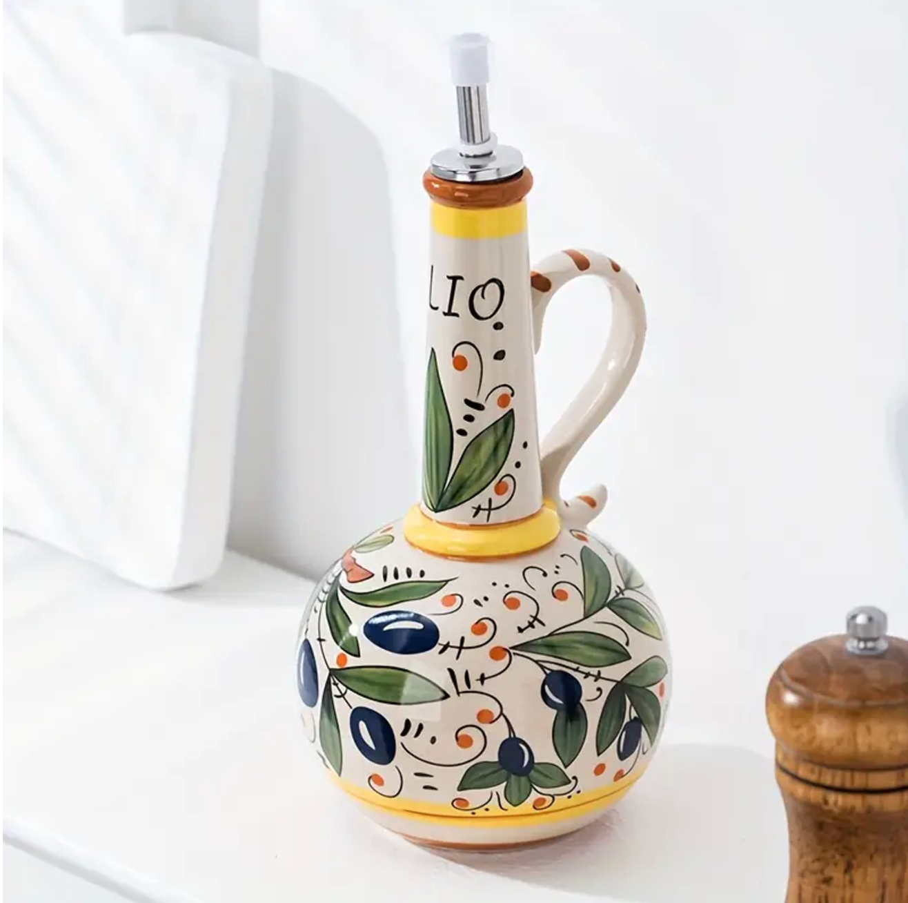 Elegant Ceramic Oil Pourer with Stainless Steel Spout