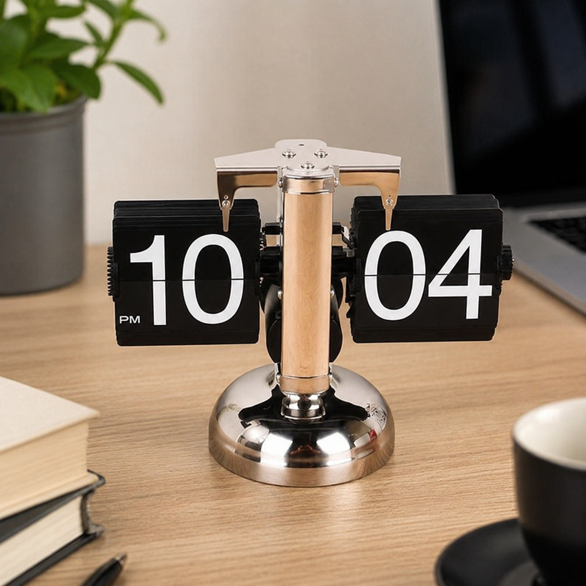 Silent Quartz Movement Desk Clock with Large Numbers and Flip Card Design