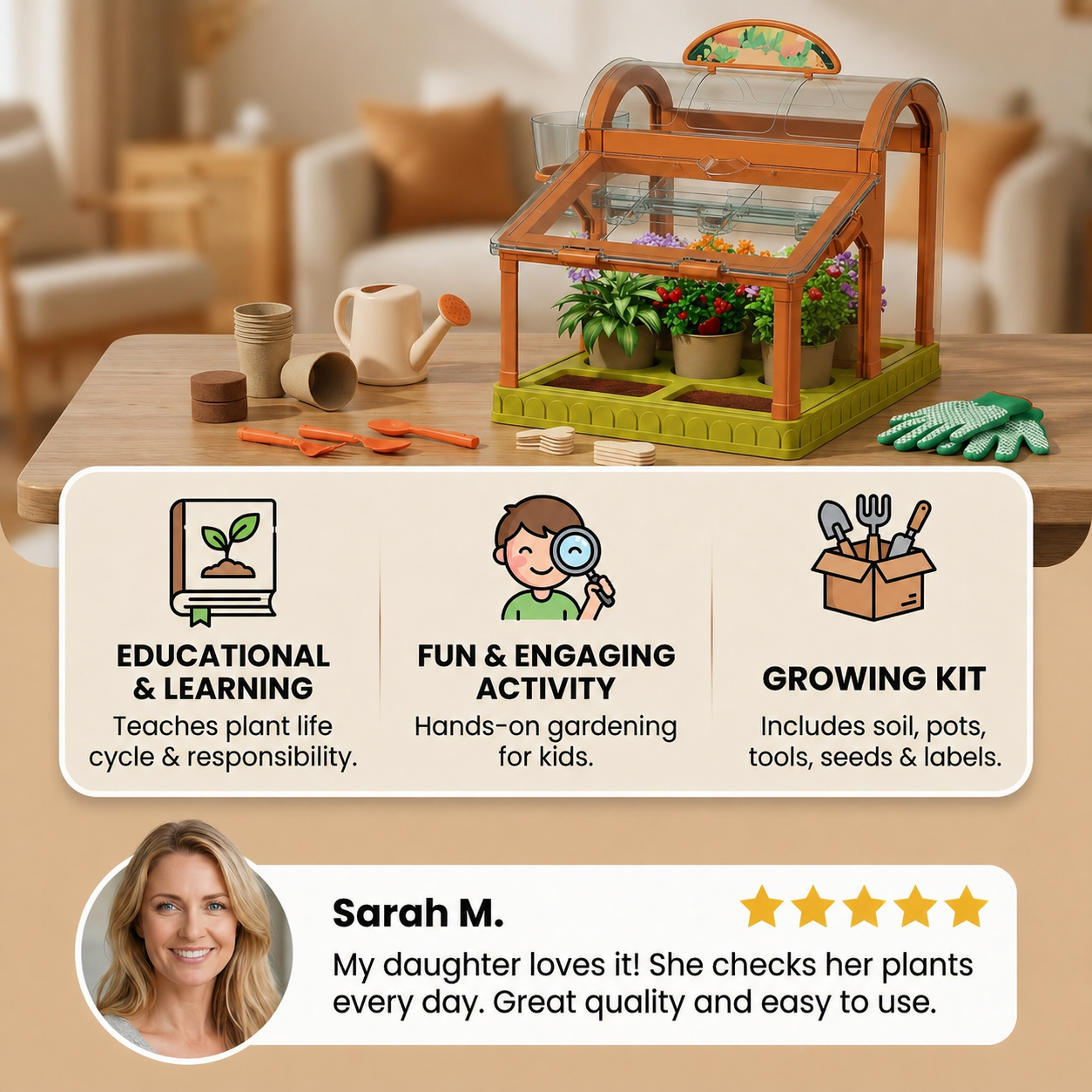 Indoor Plant Growing Kit for Kids – Greenhouse Learning Set