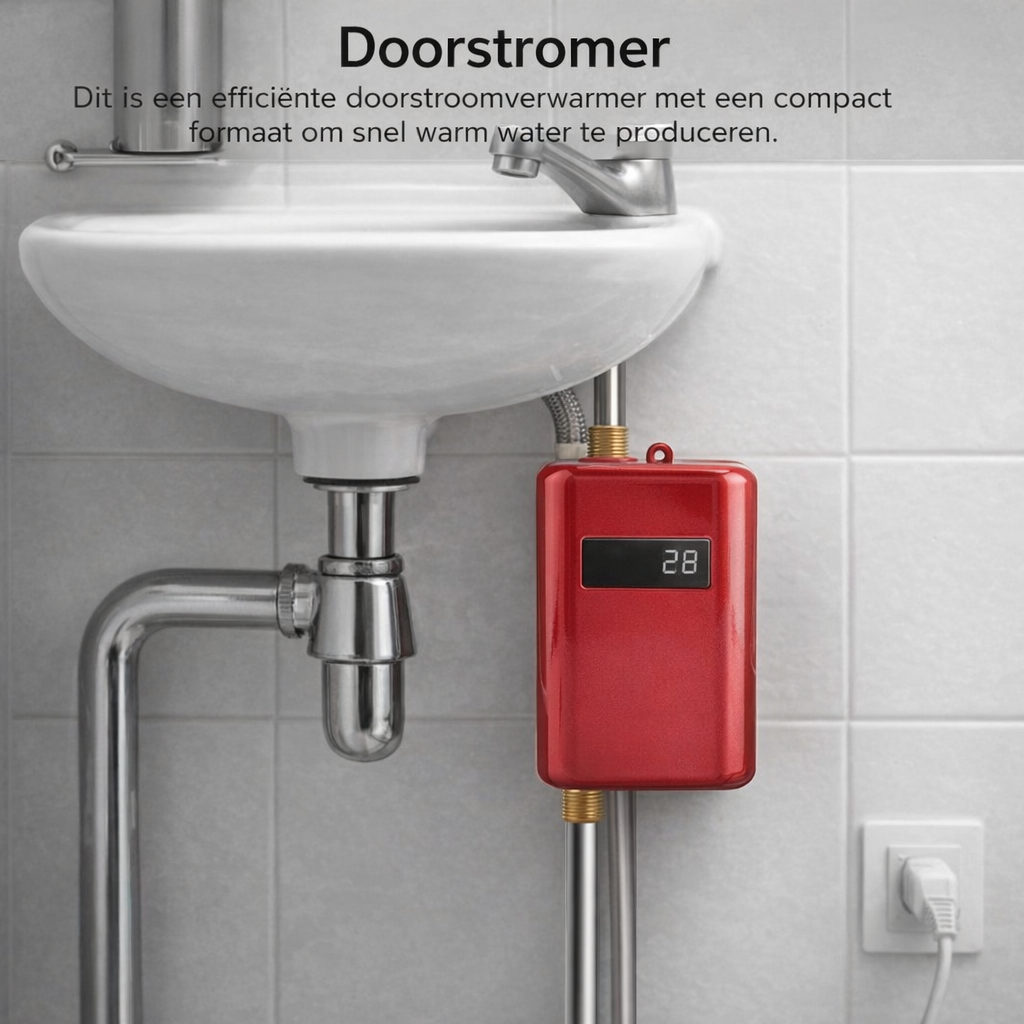 Compact 3.8kW Electric Tankless Water Heater with Temperature Control for Kitchen and Bathroom, Instant Hot Water Up to 60°C