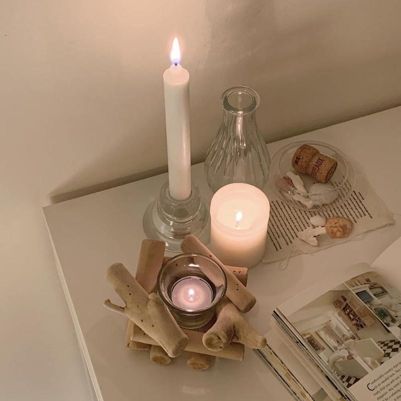 Elegant Glass and Wood Tealight Candle Stand for Home Decor
