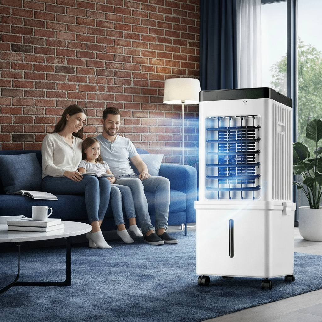 Portable 3-in-1 Air Cooler and Humidifier – Evaporative Fan with Ice Packs and 3 Speed Settings