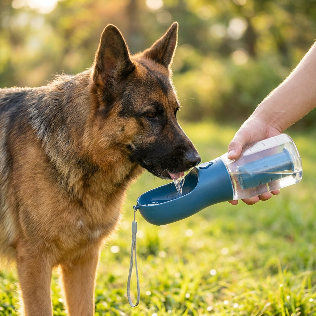 Dog Water Bottle with Food Storage and Waste Bag Dispenser - 3-in-1