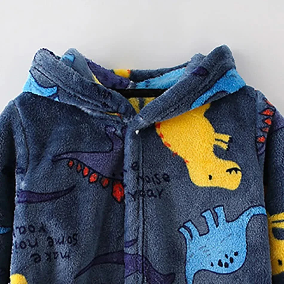 Soft Flannel Bathrobe for Kids with Hood and Cartoon Design