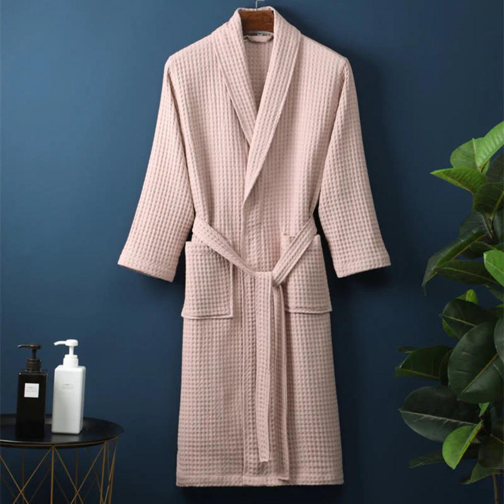 Serenity Spa – Men's Lightweight Cotton Waffle Robe with Pockets