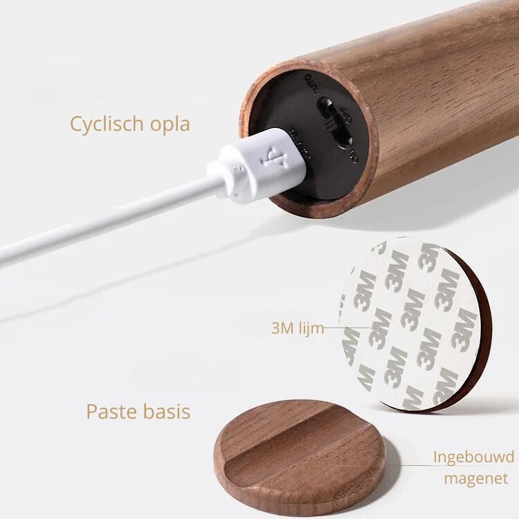 Rechargeable LED Night Light with Motion Sensor for Bedroom and Hallway - Warm White Wood