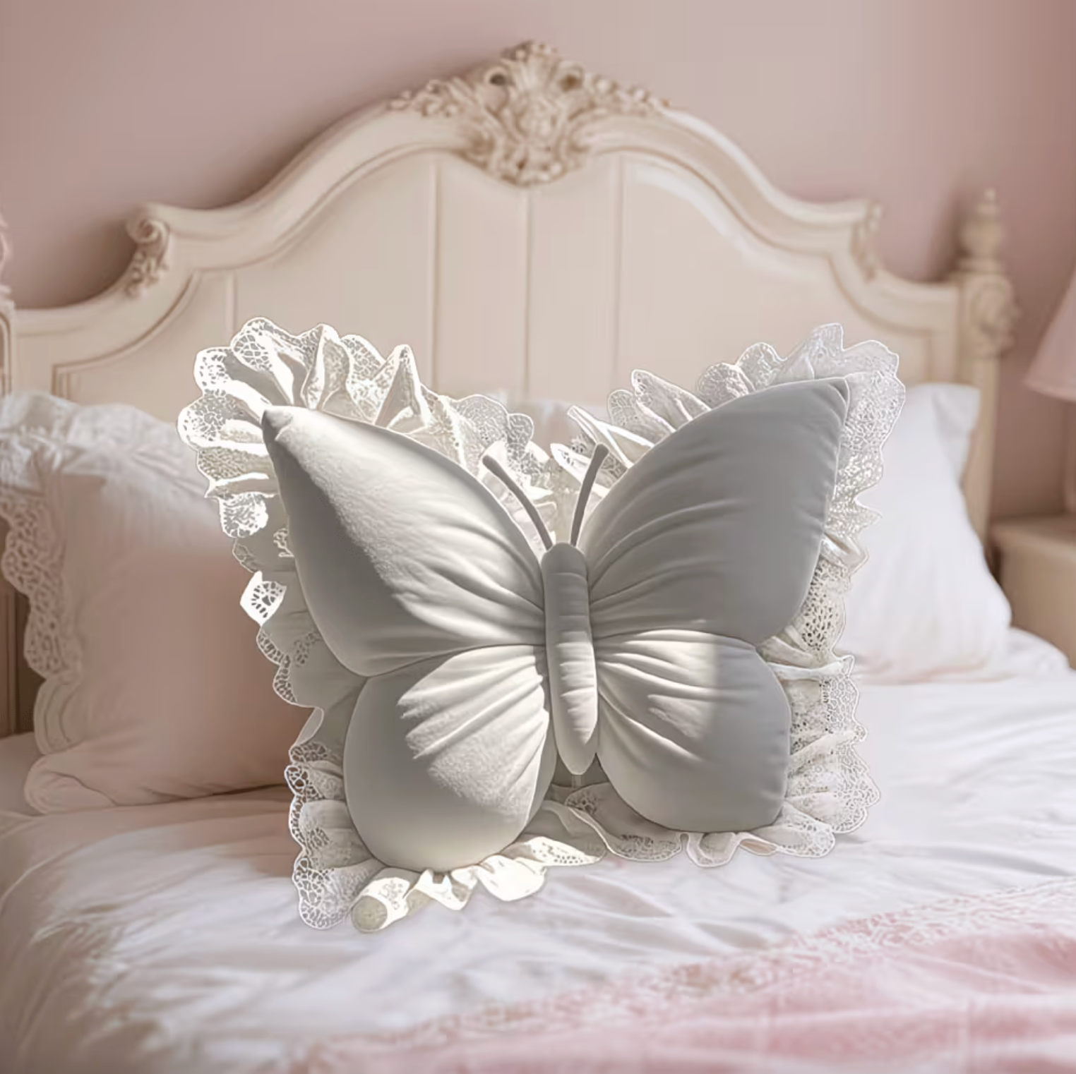 Charming Butterfly Shaped Cushion with Lace Accents
