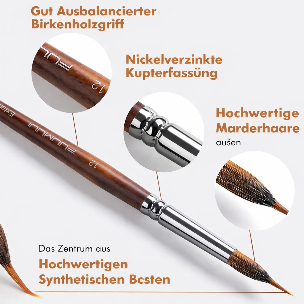 Precision Brush Set for Fine Lines | Wooden Handle