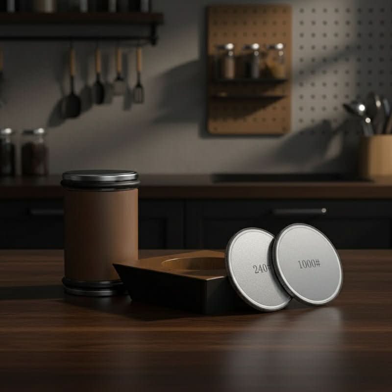 Precision Knife Sharpener with Diamond Grinder and Wooden Stand