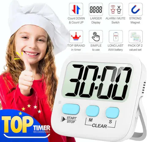Set of 2 Digital Kitchen Timers – Magnetic Back and Large Display