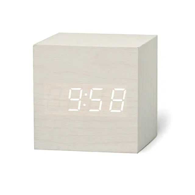 Compact Black Cube Alarm Clock with Date and Temperature Display